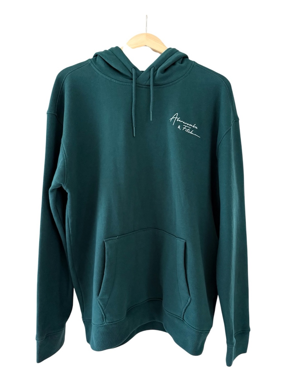 Abercrombie & Fitch Men's Dark Hunter Green Embroidered Logo Hoodie Large